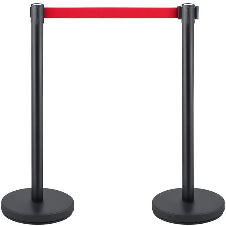 Crowd Control Stanchion, Set of 6 Pieces Stanchion Set, Stanchion Set with 6.6 ft/2 m Red Retractable Belt, Crowd Control Barrier with Rubber Base – Easy Connect Assembly for Crowd Control (Blac