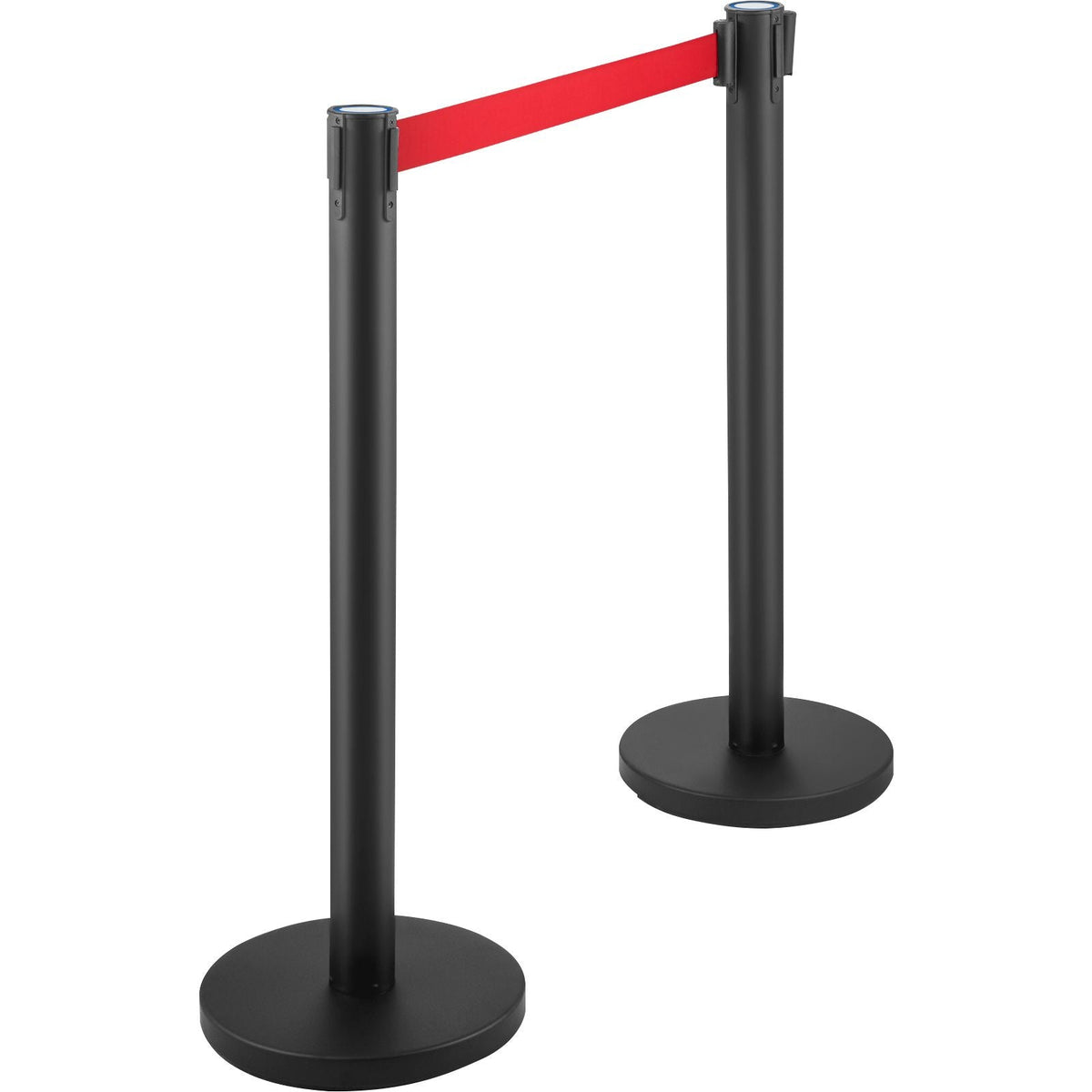 Crowd Control Stanchion, Set of 6 Pieces Stanchion Set, Stanchion Set with 6.6 ft/2 m Red Retractable Belt, Crowd Control Barrier with Rubber Base – Easy Connect Assembly for Crowd Control (Blac