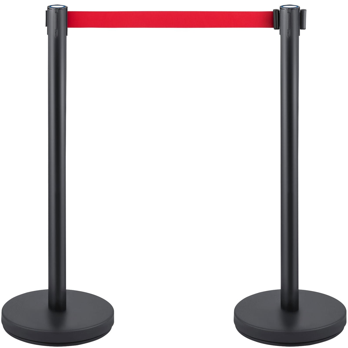 Crowd Control Stanchion, Set of 6 Pieces Stanchion Set, Stanchion Set with 6.6 ft/2 m Red Retractable Belt, Crowd Control Barrier with Rubber Base – Easy Connect Assembly for Crowd Control (Blac