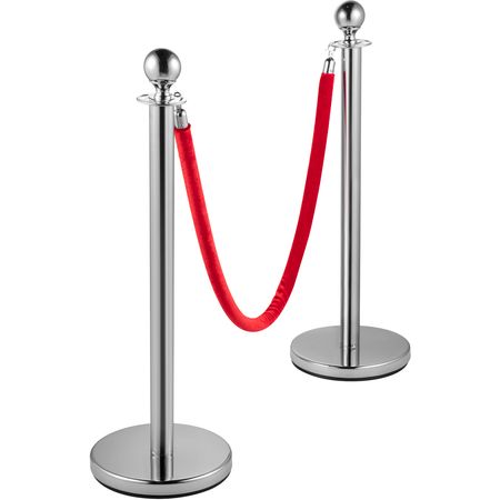Crowd Control Stanchion, Set of 8 Pieces Silver Stanchion Set, Stanchion Set with 5 ft/1.5 m Red Velvet Rope, Crowd Control Barrier with Sturdy Concrete and Metal Base