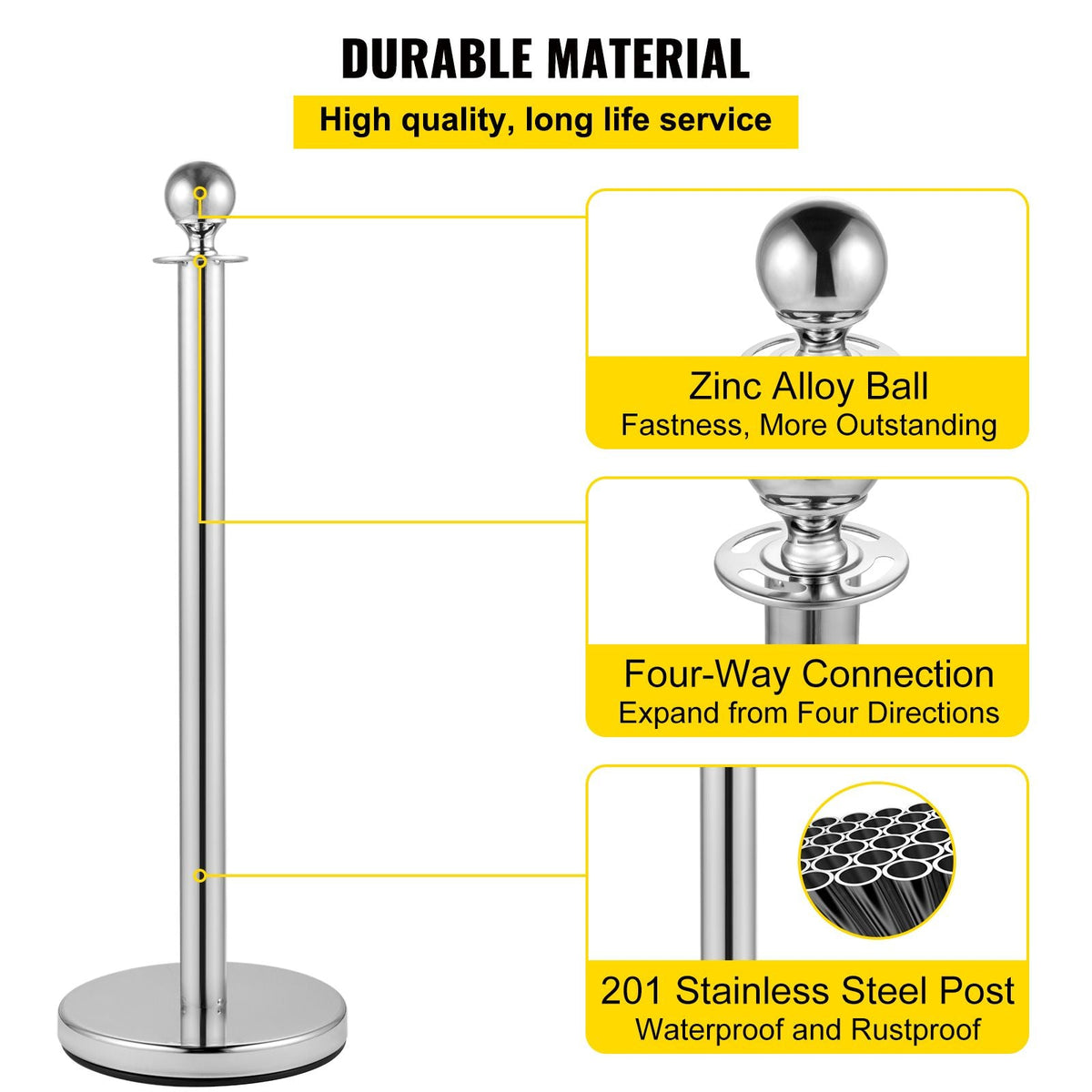 Crowd Control Stanchion, Set of 8 Pieces Silver Stanchion Set, Stanchion Set with 5 ft/1.5 m Red Velvet Rope, Crowd Control Barrier with Sturdy Concrete and Metal Base