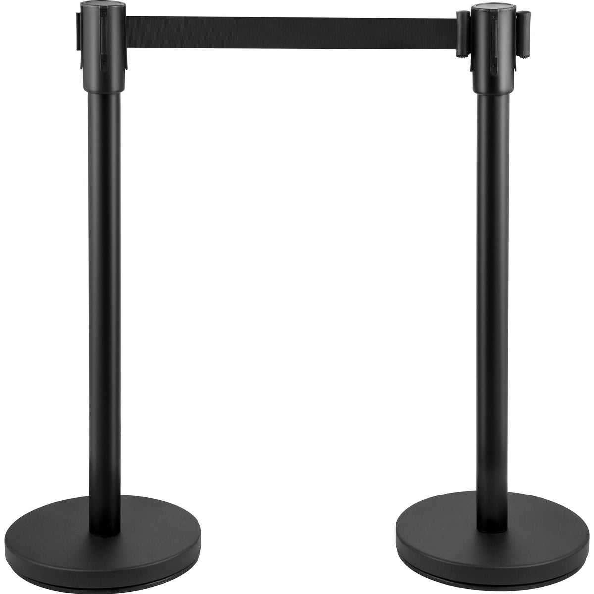 Crowd Control Stanchion, Set of 8 Pieces Stanchion Set, Stanchion Set with 6.6 ft/2 m Black Retractable Belt, Black Crowd Control Barrier with Concrete and Metal Base – Easy Connect Assembly
