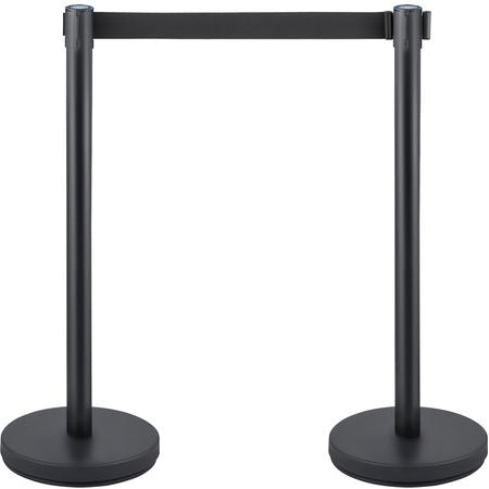 Crowd Control Stanchion, Set of 8 Pieces Stanchion Set, Stanchion Set with 6.6 ft/2 m Black Retractable Belt, Black Crowd Control Barrier with Concrete and Metal Base – Easy Connect Assembly