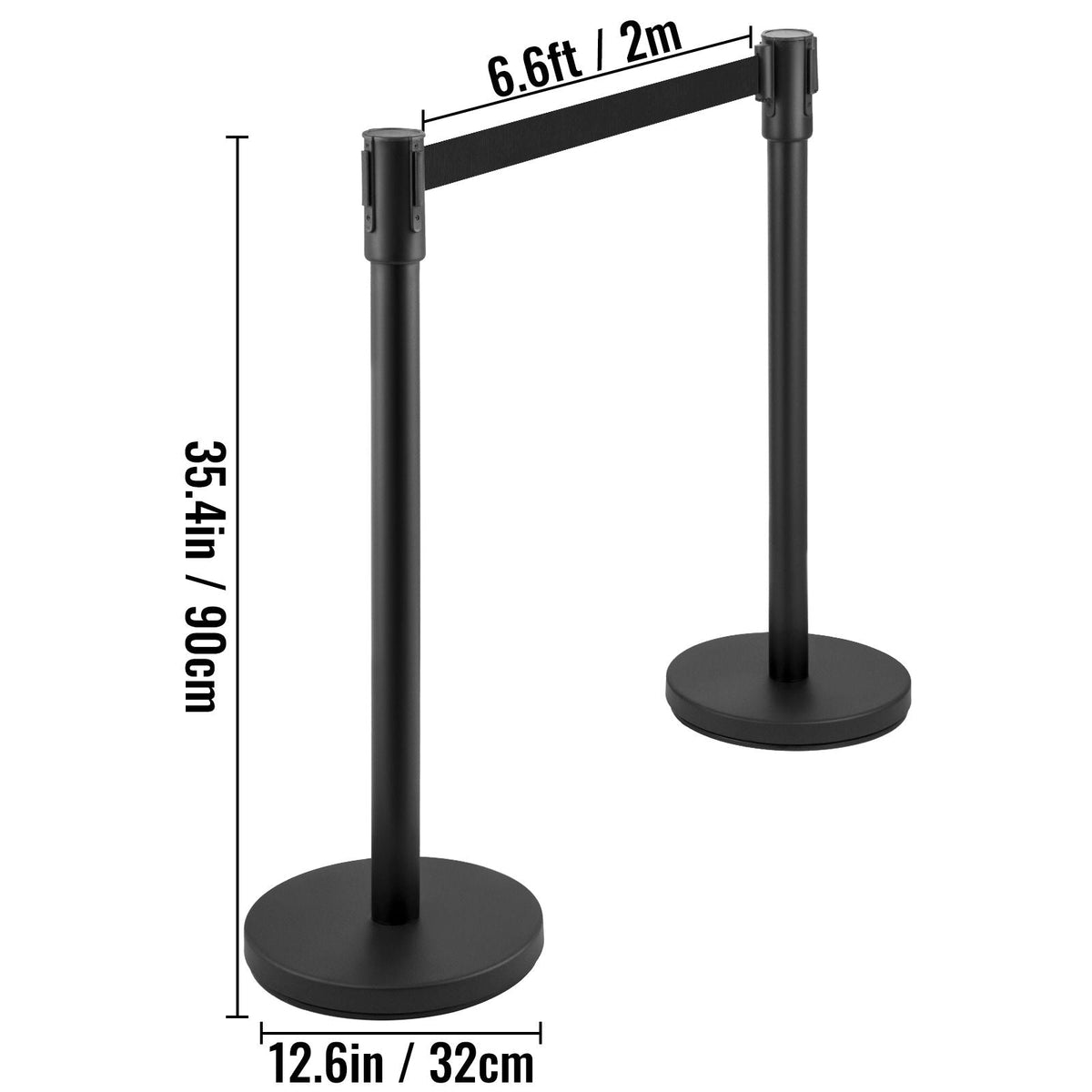 Crowd Control Stanchion, Set of 8 Pieces Stanchion Set, Stanchion Set with 6.6 ft/2 m Black Retractable Belt, Black Crowd Control Barrier with Concrete and Metal Base – Easy Connect Assembly