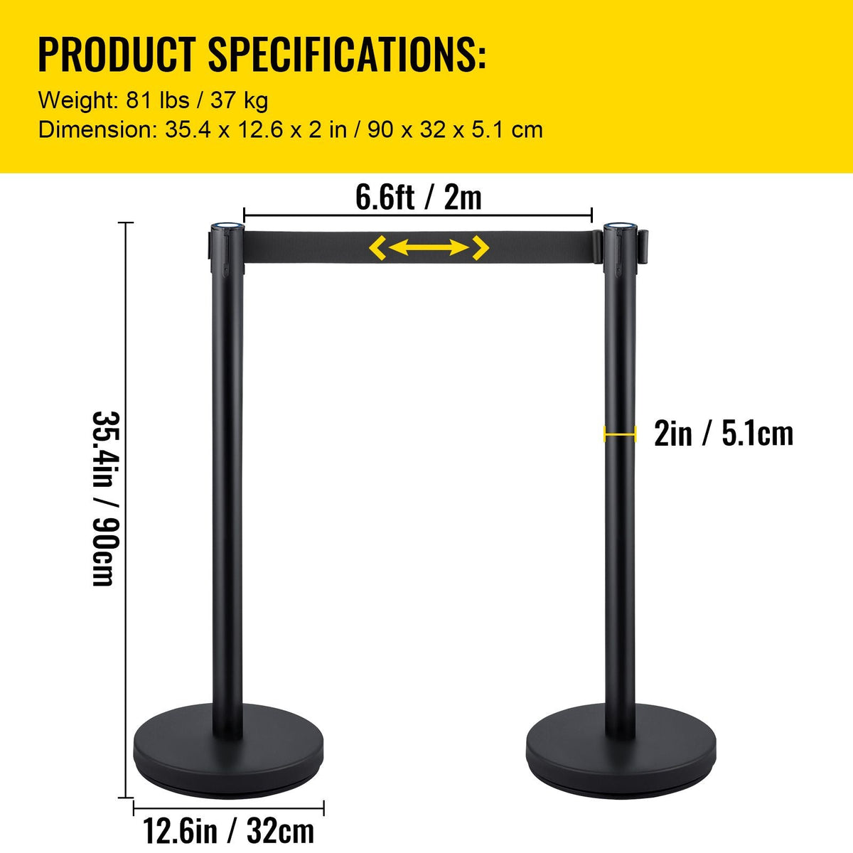 Crowd Control Stanchions, 6-Pack Crowd Control Barriers with 3PCS 6.5FT Retractable Belt, Stanchion Posts Queue Pole for Crowd Control Barriers, Easy Assembly