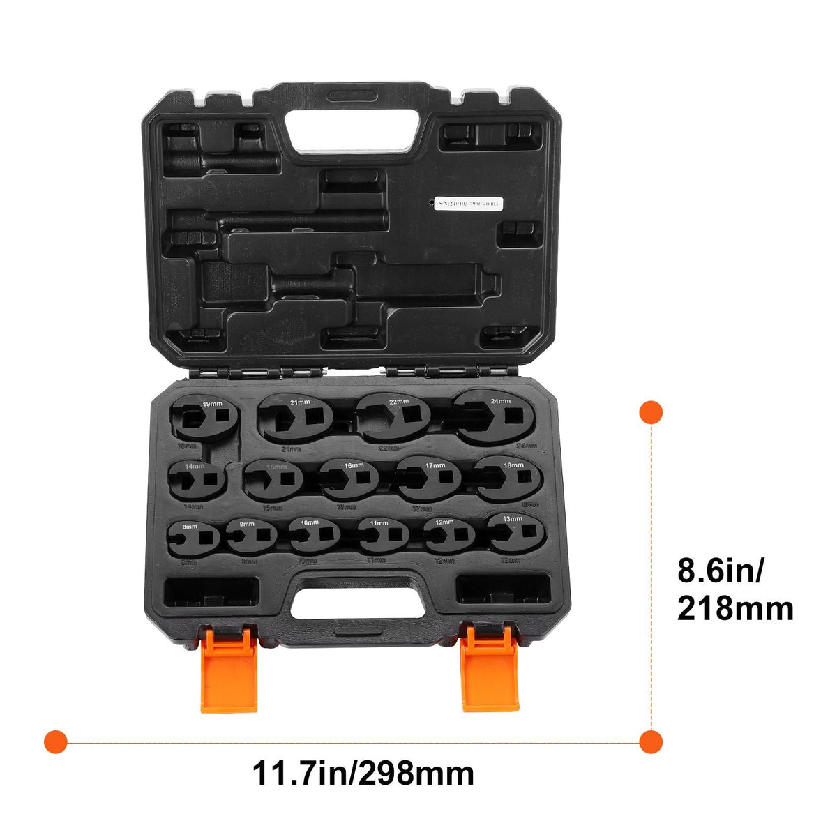 Crowfoot Wrench Set, 1/2" and 3/8" Drive 15-Piece Crows Foot Wrench Set with PP Storage Case, Metric 8-24 mm, CRMO Steel and Manganese Phosphate Finish, for Mechanical Maintenance or Repairs