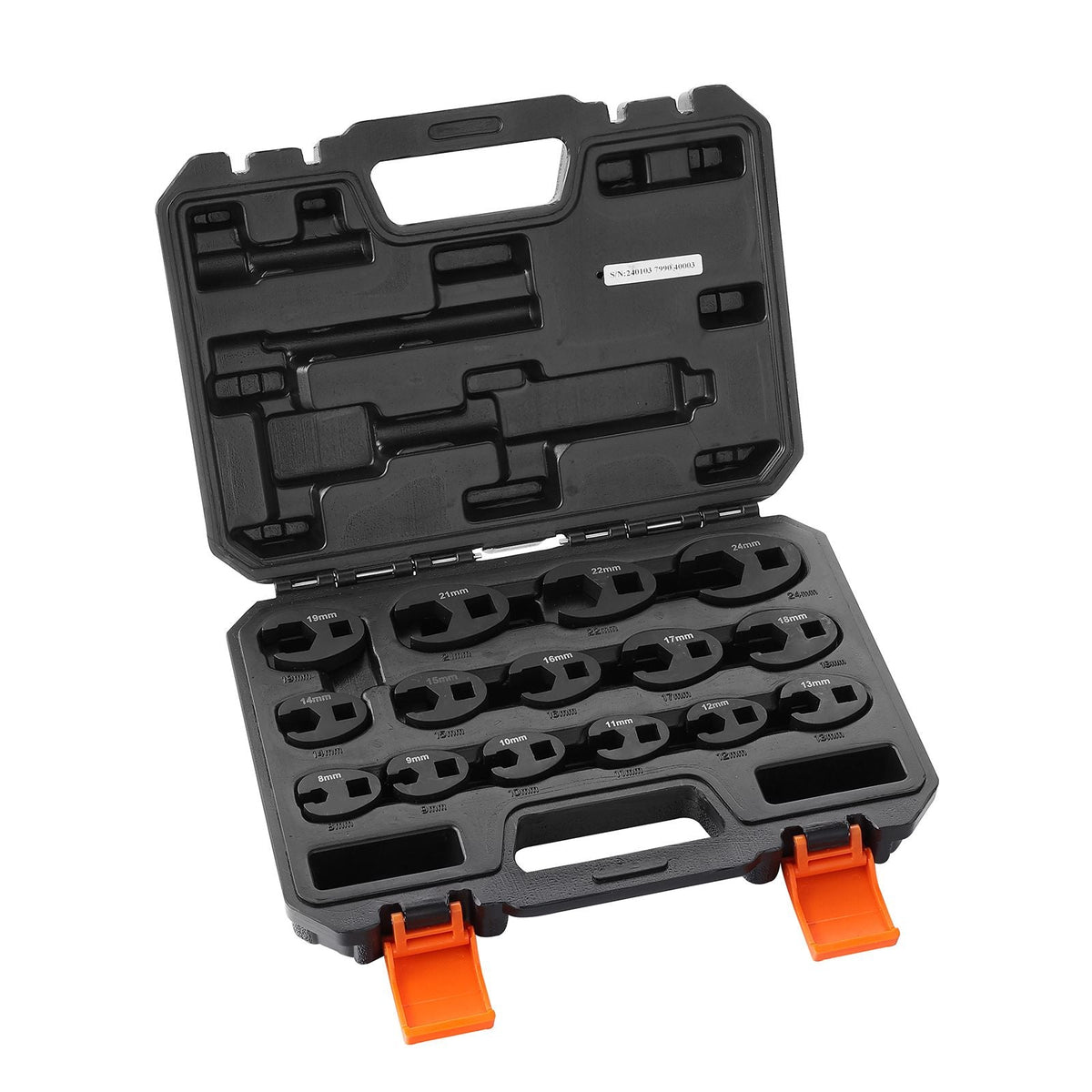 Crowfoot Wrench Set, 1/2" and 3/8" Drive 15-Piece Crows Foot Wrench Set with PP Storage Case, Metric 8-24 mm, CRMO Steel and Manganese Phosphate Finish, for Mechanical Maintenance or Repairs