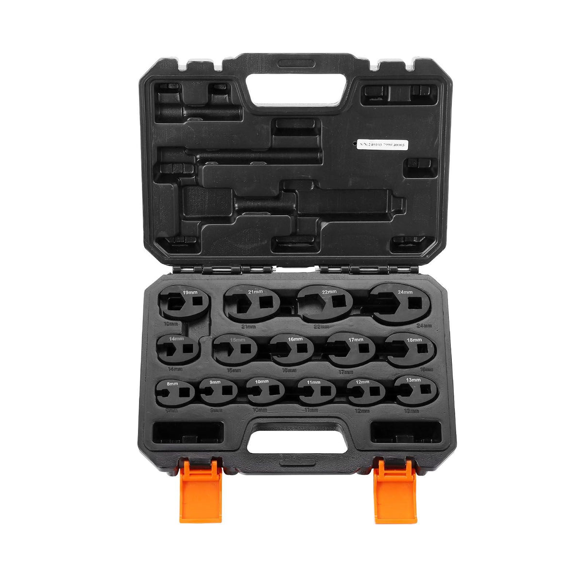 Crowfoot Wrench Set, 1/2" and 3/8" Drive 15-Piece Crows Foot Wrench Set with PP Storage Case, Metric 8-24 mm, CRMO Steel and Manganese Phosphate Finish, for Mechanical Maintenance or Repairs