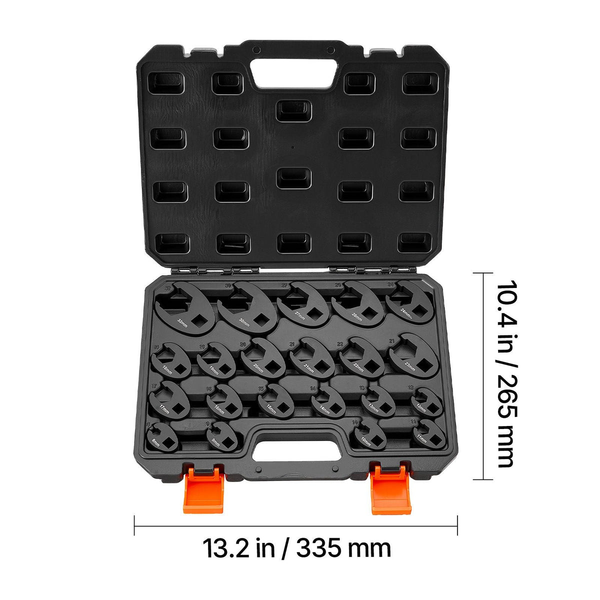 Crowfoot Wrench Set, 1/2" and 3/8" Drive, 21-Piece Metric Dual-Drive Flare Nut Crows Foot Wrenches, with Storage Case, Dual Size Markings on Tools and Case, for Maintenance