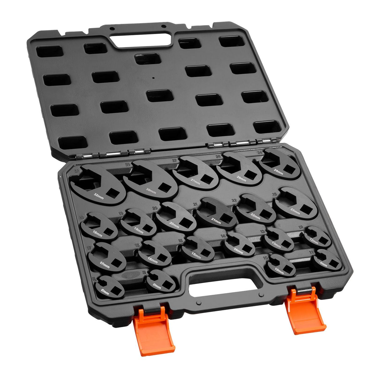 Crowfoot Wrench Set, 1/2" and 3/8" Drive, 21-Piece Metric Dual-Drive Flare Nut Crows Foot Wrenches, with Storage Case, Dual Size Markings on Tools and Case, for Maintenance