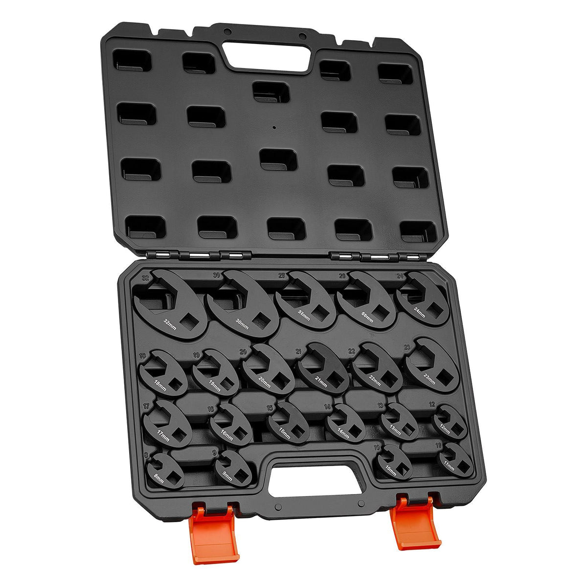 Crowfoot Wrench Set, 1/2" and 3/8" Drive, 21-Piece Metric Dual-Drive Flare Nut Crows Foot Wrenches, with Storage Case, Dual Size Markings on Tools and Case, for Maintenance