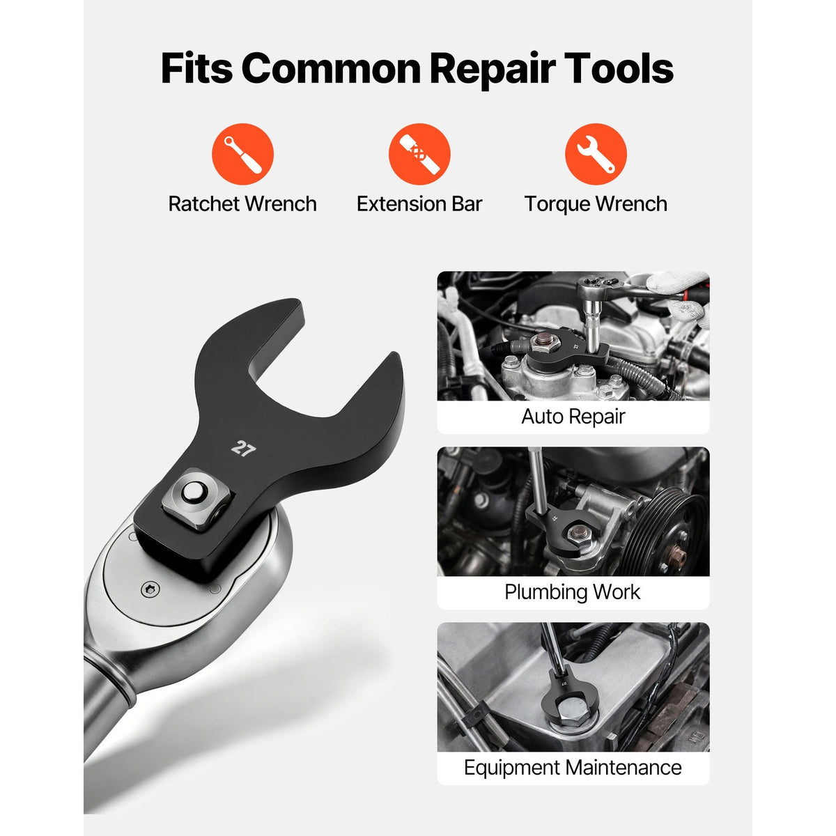 Crowfoot Wrench Set, 1/2" Drive, 14-Piece Metric 27 to 50 mm Crows Foot Wrenches, with Storage Tray, Dual Size Markings on Tools and Tray, for Auto Maintenance or Repairs