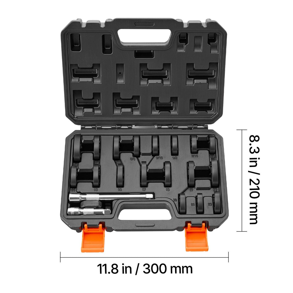Crowfoot Wrench Set, 3/8" Drive, 20-Piece Metric and SAE Size Flare Nut Crows Foot Wrenches, with Storage Case, Dual Size Markings on Tools and Case, for Auto Maintenance