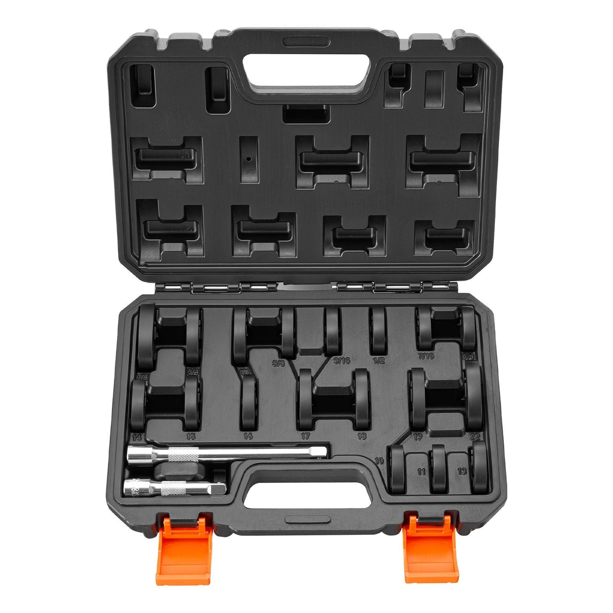 Crowfoot Wrench Set, 3/8" Drive, 20-Piece Metric and SAE Size Flare Nut Crows Foot Wrenches, with Storage Case, Dual Size Markings on Tools and Case, for Auto Maintenance