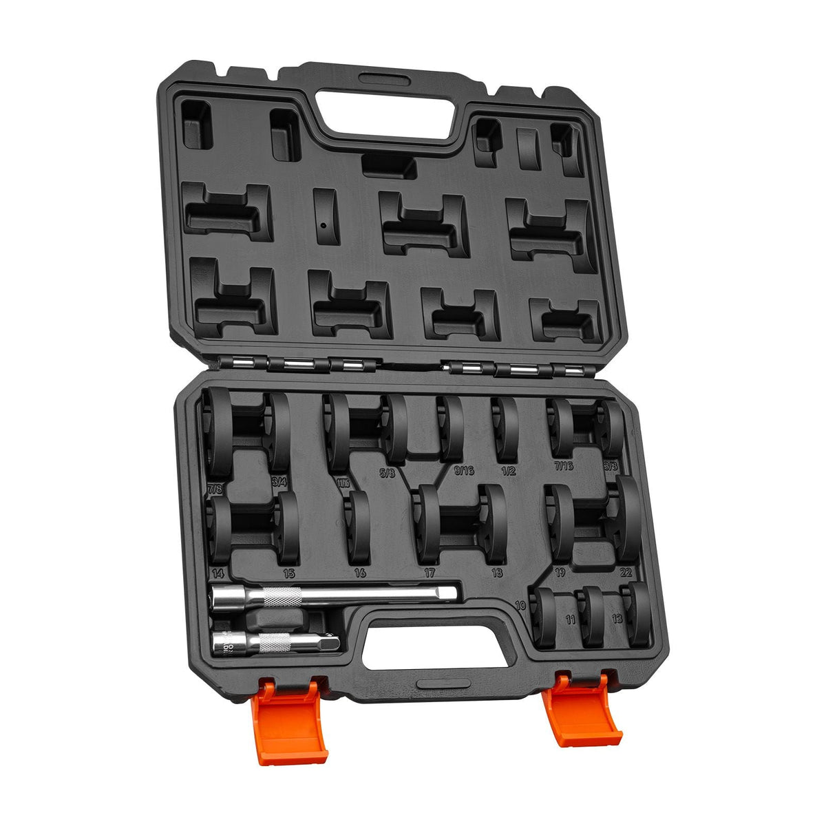 Crowfoot Wrench Set, 3/8" Drive, 20-Piece Metric and SAE Size Flare Nut Crows Foot Wrenches, with Storage Case, Dual Size Markings on Tools and Case, for Auto Maintenance