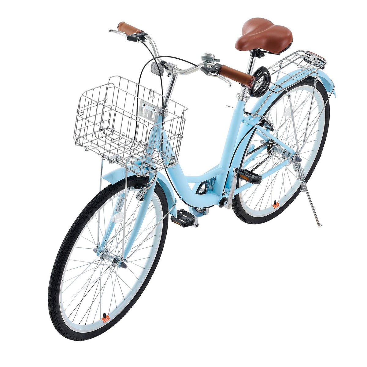 Cruiser Bike, 1-Speed, 26-Inch Light Blue Beach Cruiser Bike with Large Capacity Basket and Rear Rack, Secure & Sturdy Cruiser Bike with Adjustable Seat, Fits for Cycling, Exercise & Shopping