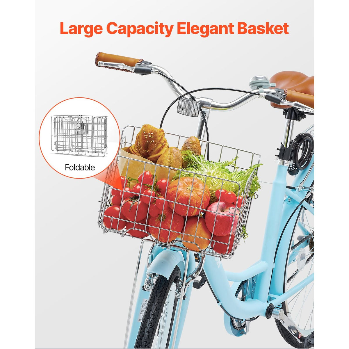 Cruiser Bike, 1-Speed, 26-Inch Light Blue Beach Cruiser Bike with Large Capacity Basket and Rear Rack, Secure & Sturdy Cruiser Bike with Adjustable Seat, Fits for Cycling, Exercise & Shopping