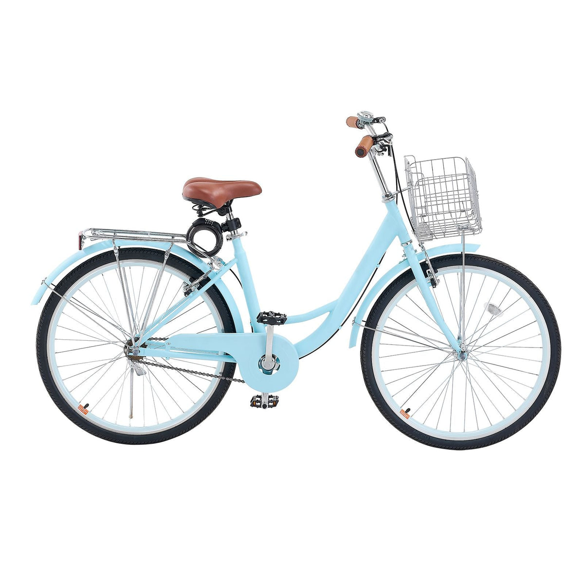 Cruiser Bike, 1-Speed, 26-Inch Light Blue Beach Cruiser Bike with Large Capacity Basket and Rear Rack, Secure & Sturdy Cruiser Bike with Adjustable Seat, Fits for Cycling, Exercise & Shopping
