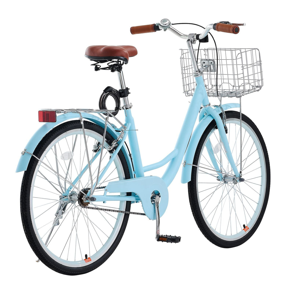 Cruiser Bike, 1-Speed, 26-Inch Light Blue Beach Cruiser Bike with Large Capacity Basket and Rear Rack, Secure & Sturdy Cruiser Bike with Adjustable Seat, Fits for Cycling, Exercise & Shopping