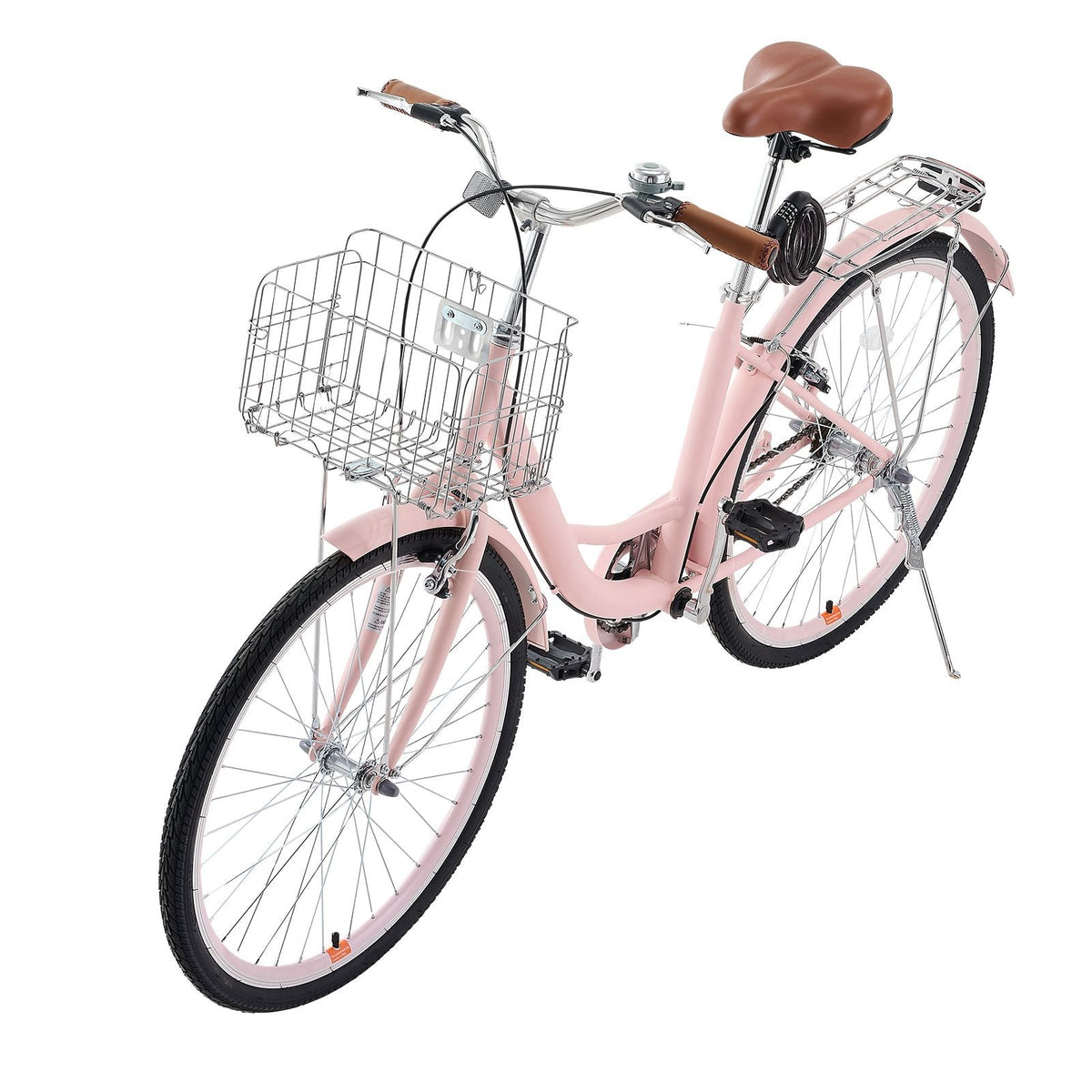 Cruiser Bike, 1-Speed, 26-Inch Pink Beach Cruiser Bike with Large Capacity Basket and Rear Rack, Secure & Sturdy Cruiser Bike with Adjustable Seat, Fits for Cycling, Exercise & Shopping
