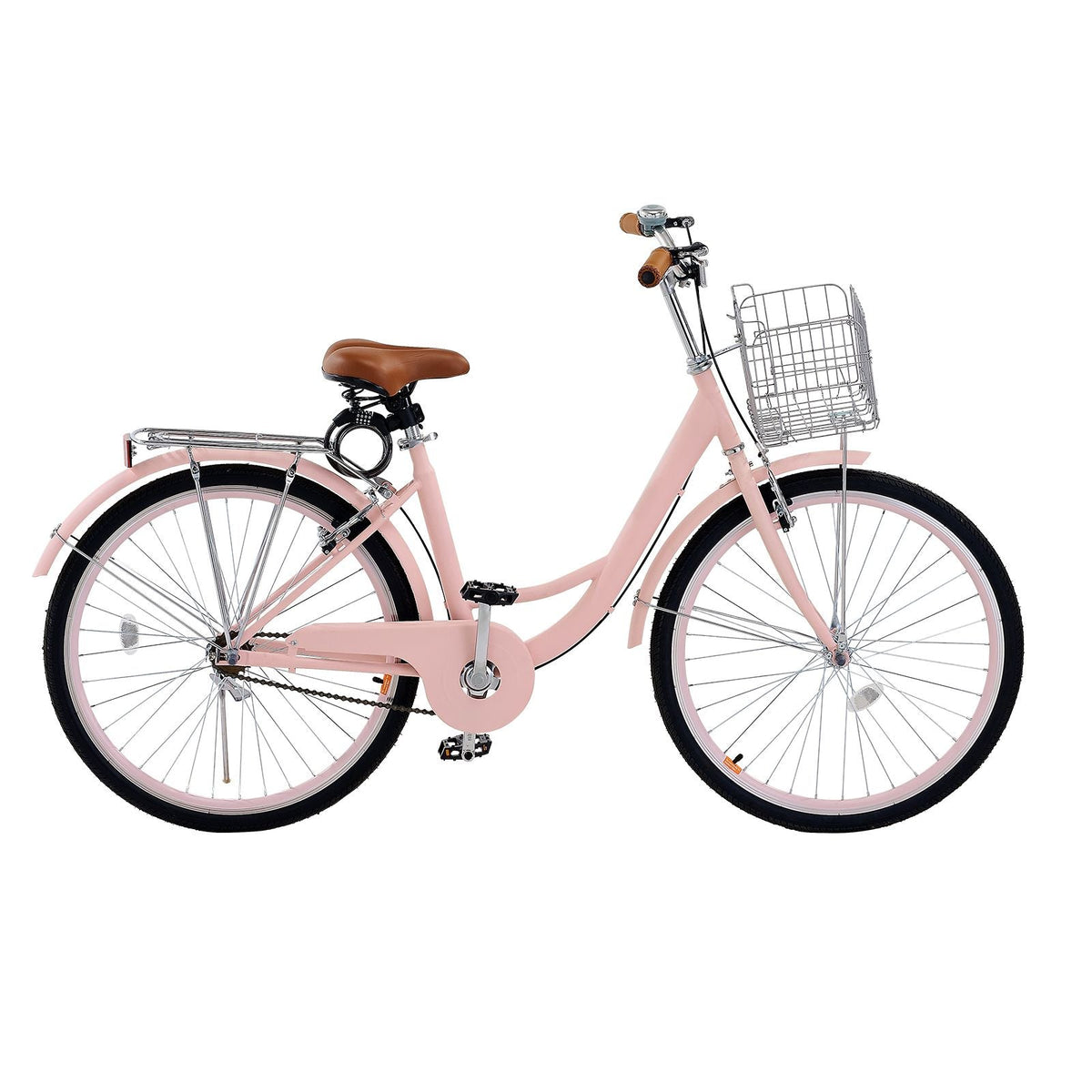Cruiser Bike, 1-Speed, 26-Inch Pink Beach Cruiser Bike with Large Capacity Basket and Rear Rack, Secure & Sturdy Cruiser Bike with Adjustable Seat, Fits for Cycling, Exercise & Shopping