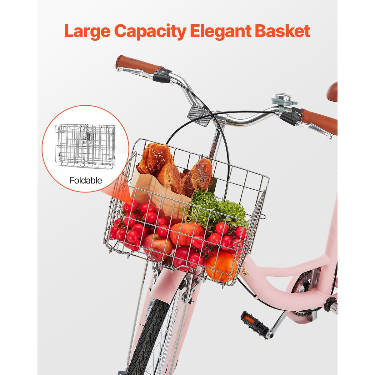Cruiser Bike, 1-Speed, 26-Inch Pink Beach Cruiser Bike with Large Capacity Basket and Rear Rack, Secure & Sturdy Cruiser Bike with Adjustable Seat, Fits for Cycling, Exercise & Shopping