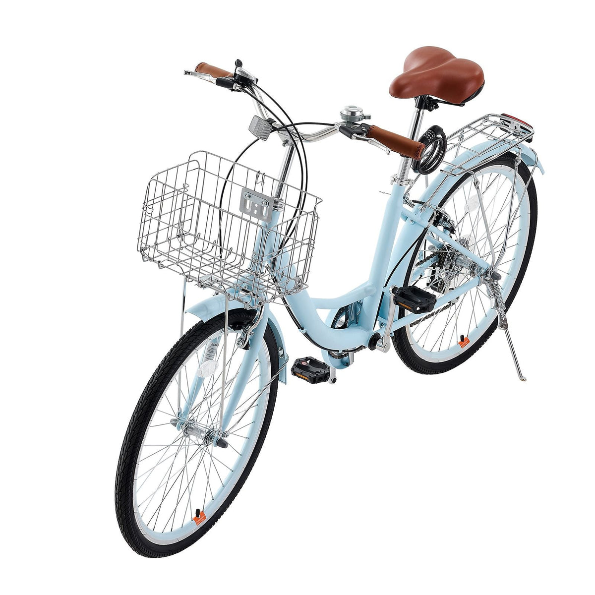 Cruiser Bike, 7-Speed, 24-Inch Light Blue Beach Cruiser Bike with Large Capacity Basket and Rear Rack, Secure & Sturdy Cruiser Bike with Adjustable Seat, Fits for Cycling, Exercise & Shopping
