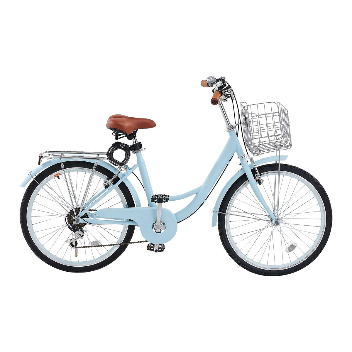 Cruiser Bike, 7-Speed, 26-Inch Light Blue Beach Cruiser Bike with Large Capacity Basket and Rear Rack, Secure & Sturdy Cruiser Bike with Adjustable Seat, Fits for Cycling, Exercise & Shopping