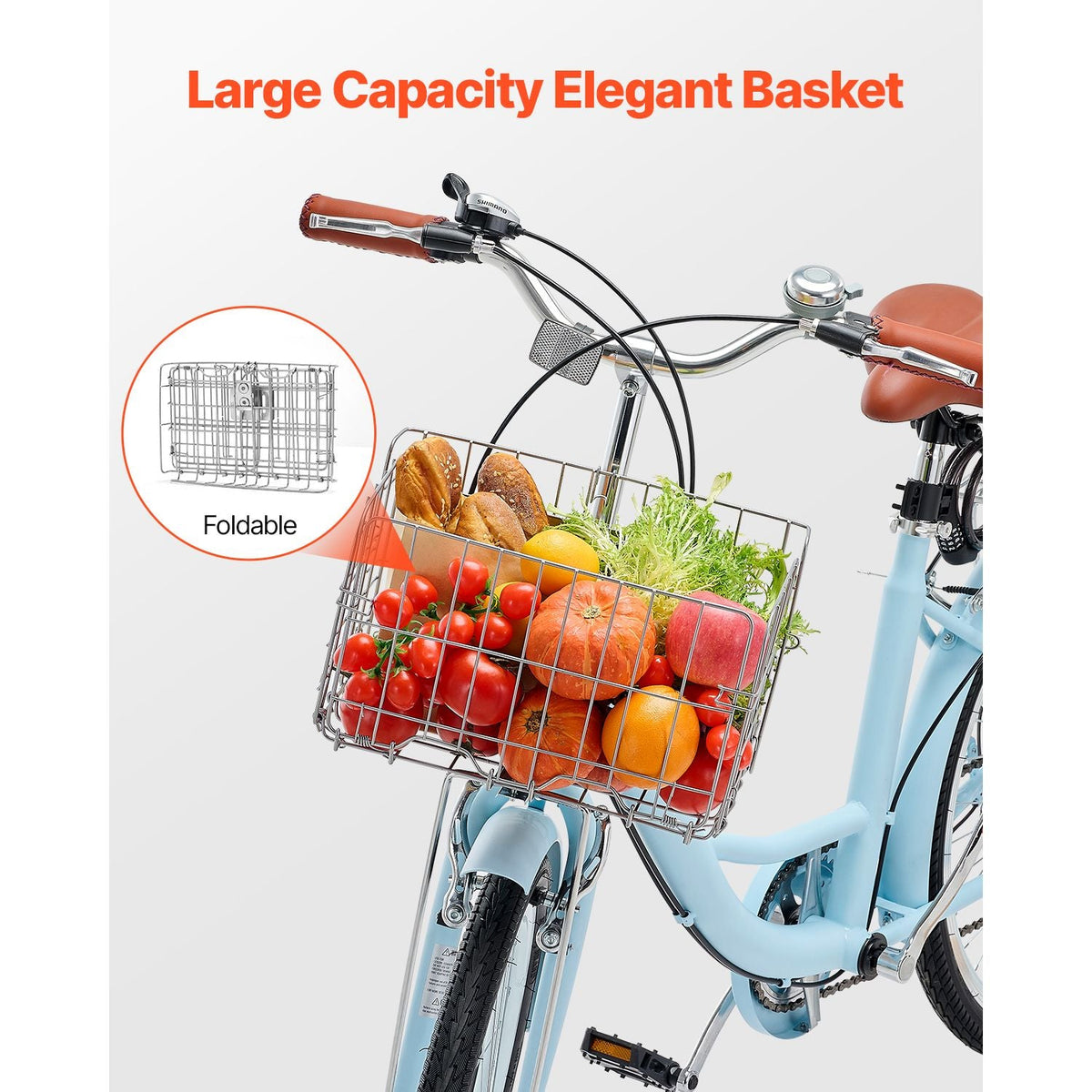 Cruiser Bike, 7-Speed, 26-Inch Light Blue Beach Cruiser Bike with Large Capacity Basket and Rear Rack, Secure & Sturdy Cruiser Bike with Adjustable Seat, Fits for Cycling, Exercise & Shopping