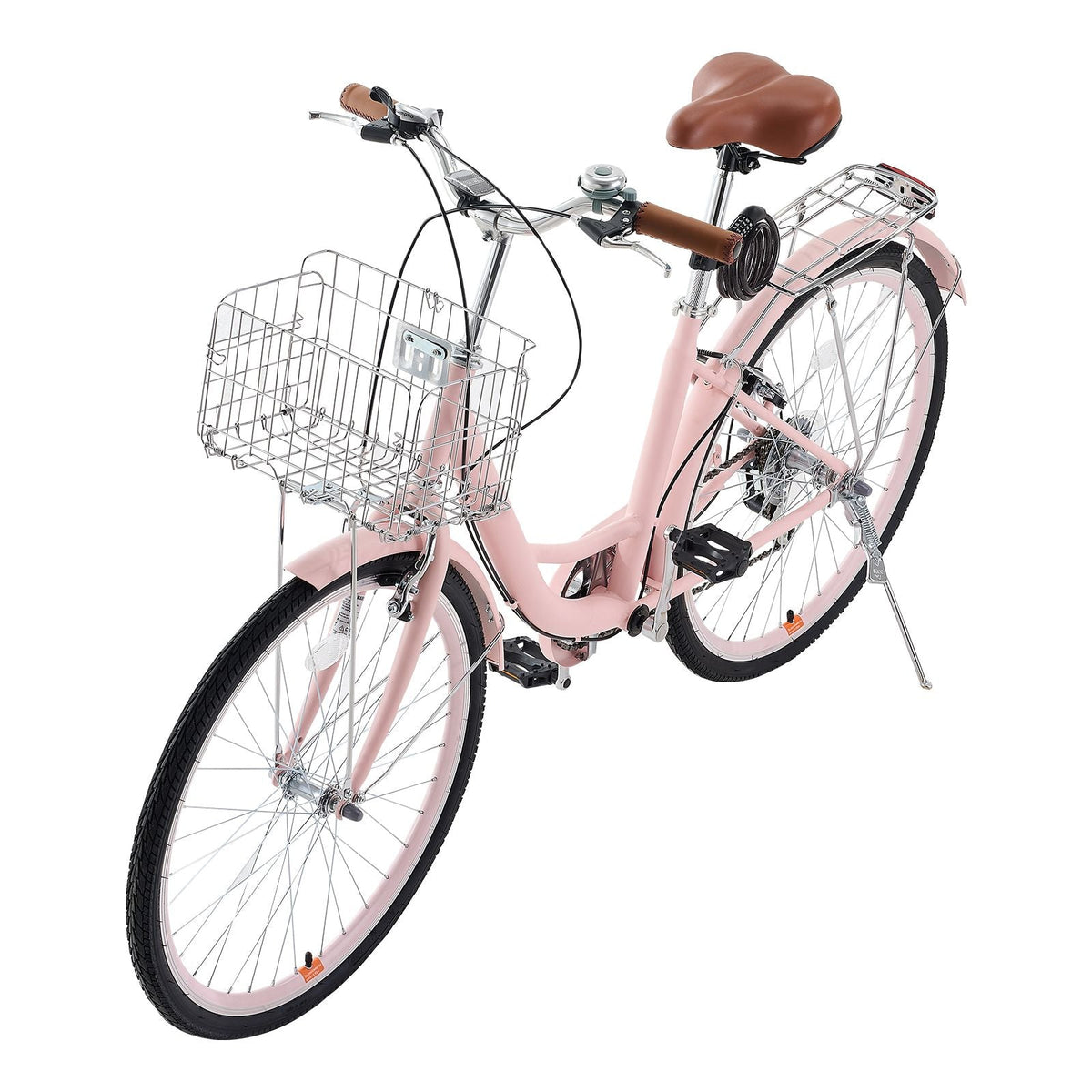 Cruiser Bike, 7-Speed, 26-Inch Pink Beach Cruiser Bike with Large Capacity Basket and Rear Rack, Secure & Sturdy Cruiser Bike with Adjustable Seat, Fits for Cycling, Exercise & Shopping