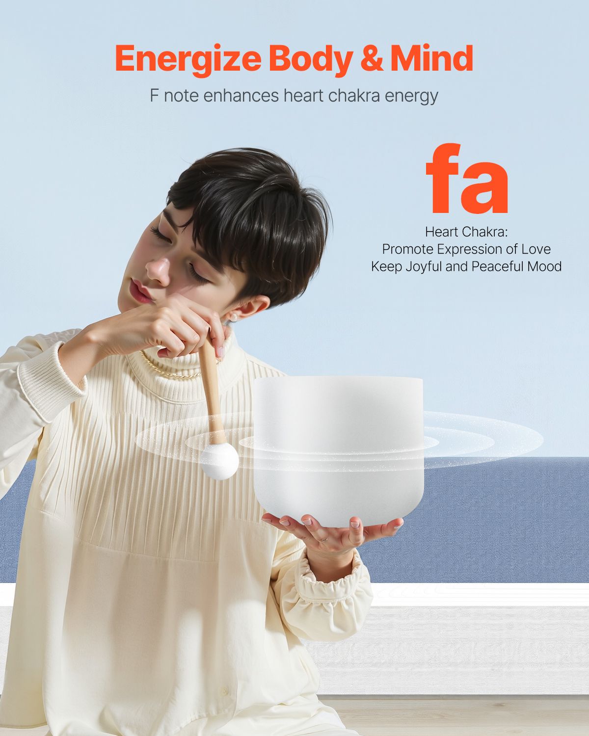 Crystal Singing Bowl, 8-inch F Note Heart Chakra Singing Bowl, Portable Frosted Quartz Singing Bowl with Rubber Mallet, O-Ring and 8" Carrying Bag, Perfect for Meditation Yoga Sound Healing Bath