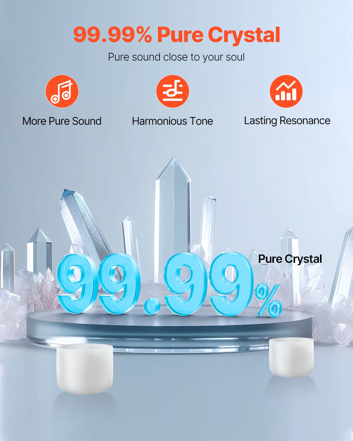 Crystal Singing Bowl, 8-inch F Note Heart Chakra Singing Bowl, Portable Frosted Quartz Singing Bowl with Rubber Mallet, O-Ring and 8" Carrying Bag, Perfect for Meditation Yoga Sound Healing Bath