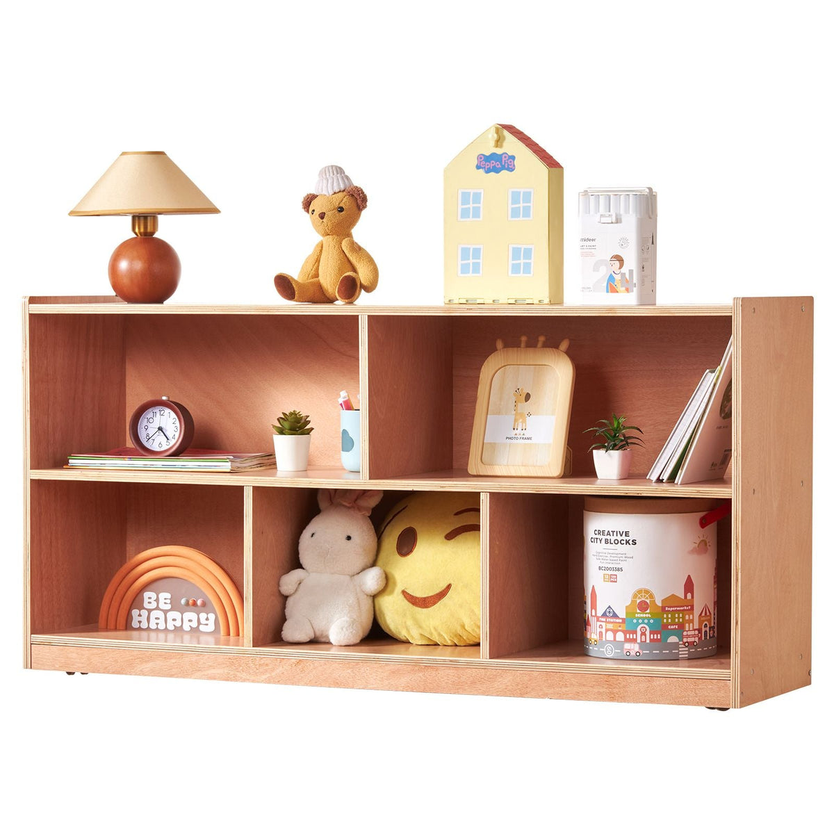 Cubby Mobile Tray Storage Cabinet, 5-Compartment Cubby Storage Shelf, Cubby Storage Cabinet 2-shelf, Classroom Cubbies, Classroom Furniture for Home, Daycare and Preschool, Natural