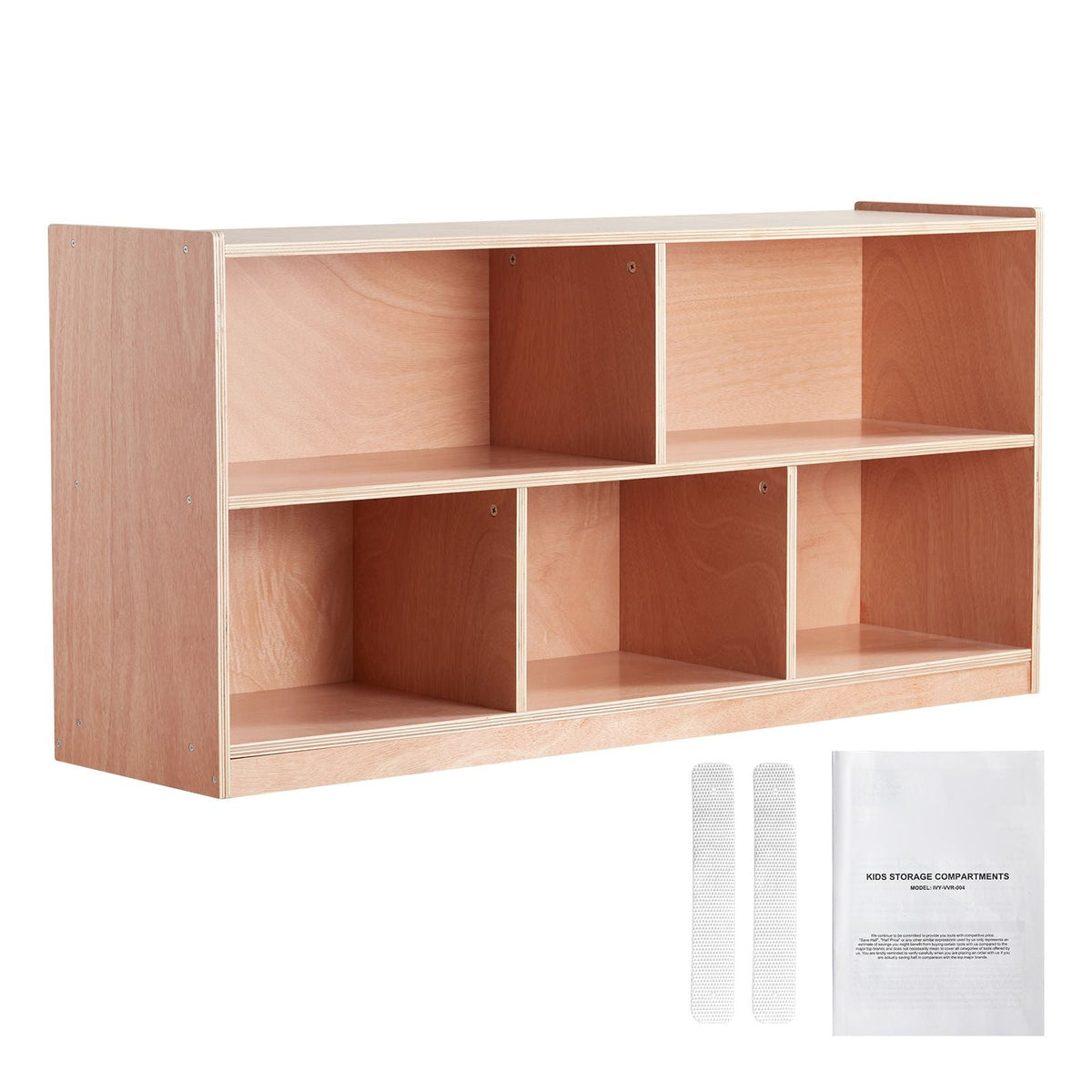 Cubby Mobile Tray Storage Cabinet, 5-Compartment Cubby Storage Shelf, Cubby Storage Cabinet 2-shelf, Classroom Cubbies, Classroom Furniture for Home, Daycare and Preschool, Natural