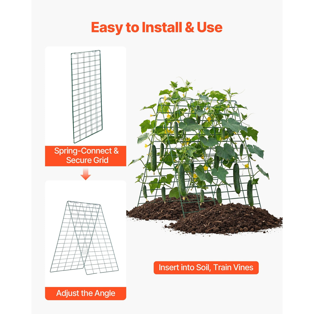 Cucumber Trellis 4 Pack, A-Frame Garden Trellises for Raised Bed, Metal Rustproof Coating Plant Support for Vine, Climbing Plants, Peas, Beans, Zucchini, Tomato, Flower (35.43 x 27.56 in x 4PCS)