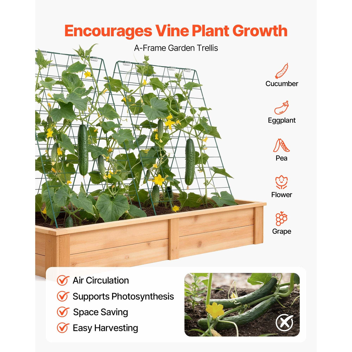 Cucumber Trellis 4 Pack, A-Frame Garden Trellises for Raised Bed, Metal Rustproof Coating Plant Support for Vine, Climbing Plants, Peas, Beans, Zucchini, Tomato, Flower (35.43 x 27.56 in x 4PCS)