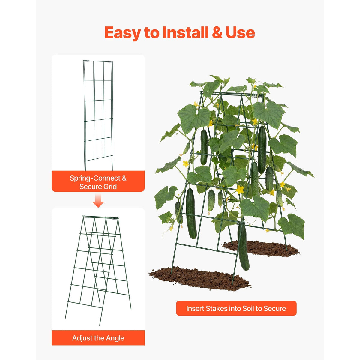 Cucumber Trellis 4 Pack, A-Frame Garden Trellises for Raised Bed, Metal Rustproof Coating Plant Support for Vine, Climbing Plants, Peas, Beans, Zucchini, Tomato, Flower (46.06 x 18.11 in x 4PCS)