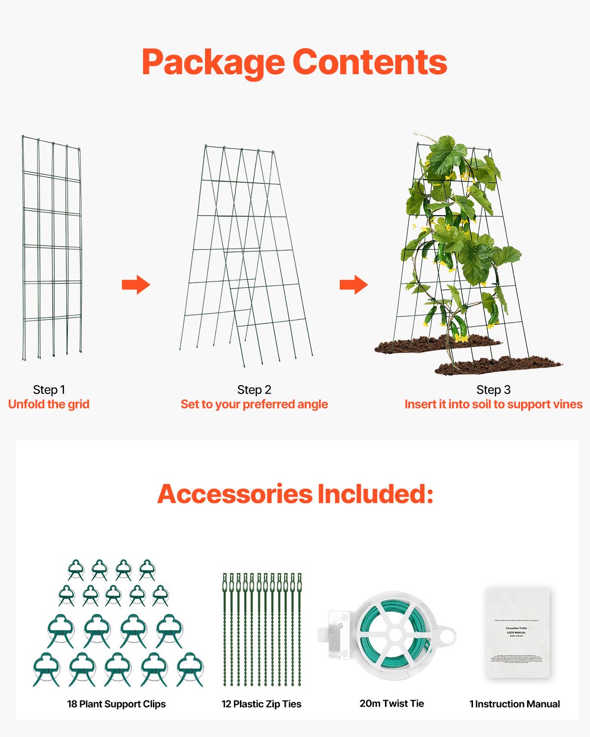 Cucumber Trellis for Climbing Plants, 39" x 32" Foldable Cucumber Trellis Set with Twist Ties, Metal Garden Trellis for Raised Bed, Outdoor Plant Grow Support for Tomato, Squash, Vegetable