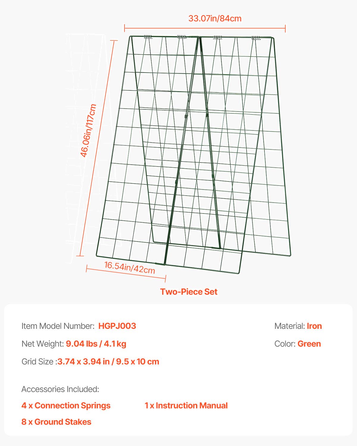 Cucumber Trellis for Climbing Plants, 46" x 32" Foldable Cucumber Trellis Set with Plant Clips, Metal Garden Trellis for Raised Bed, Outdoor Plant Grow Support for Tomato, Squash, Vegetable