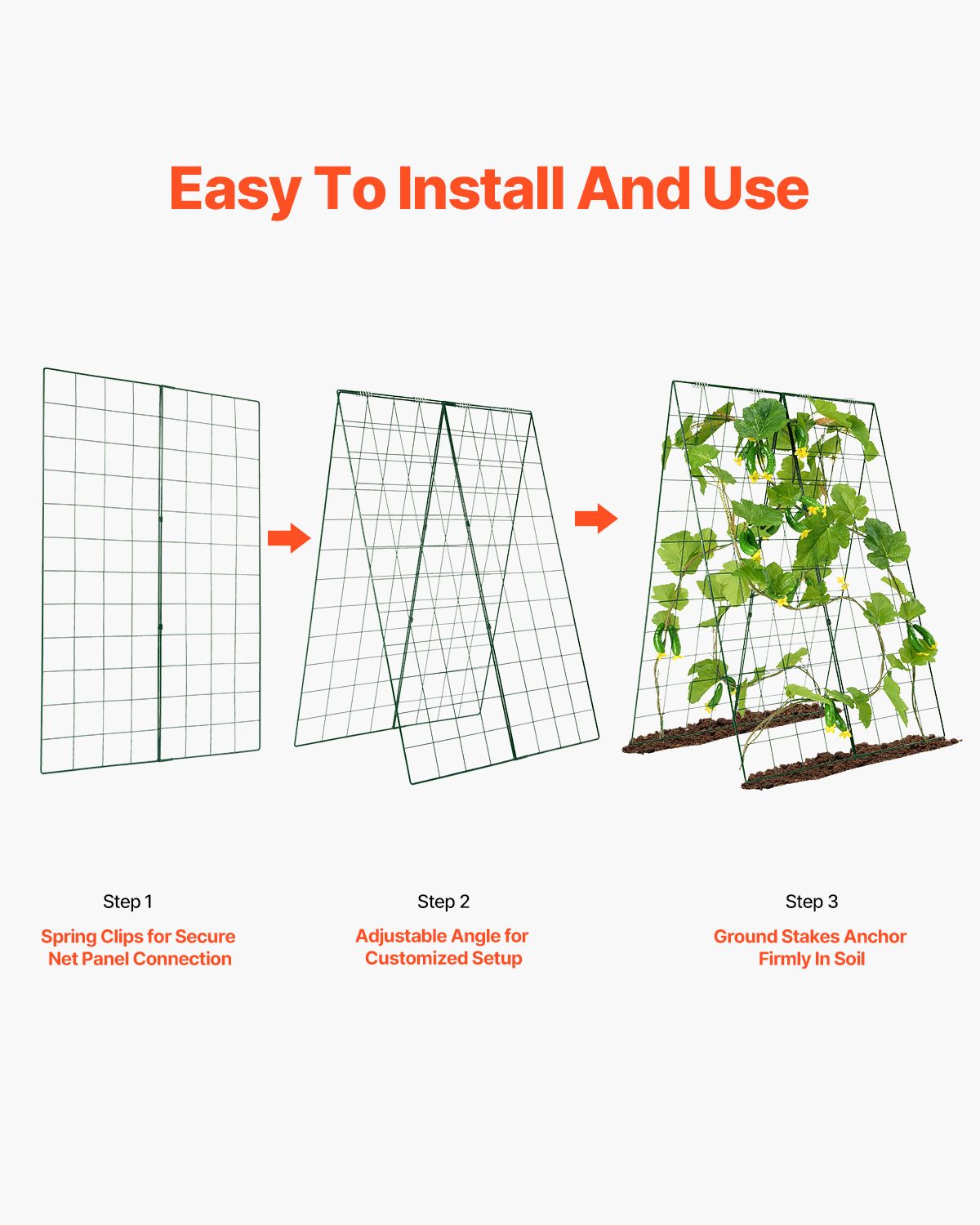 Cucumber Trellis for Climbing Plants, 46" x 32" Foldable Cucumber Trellis Set with Plant Clips, Metal Garden Trellis for Raised Bed, Outdoor Plant Grow Support for Tomato, Squash, Vegetable