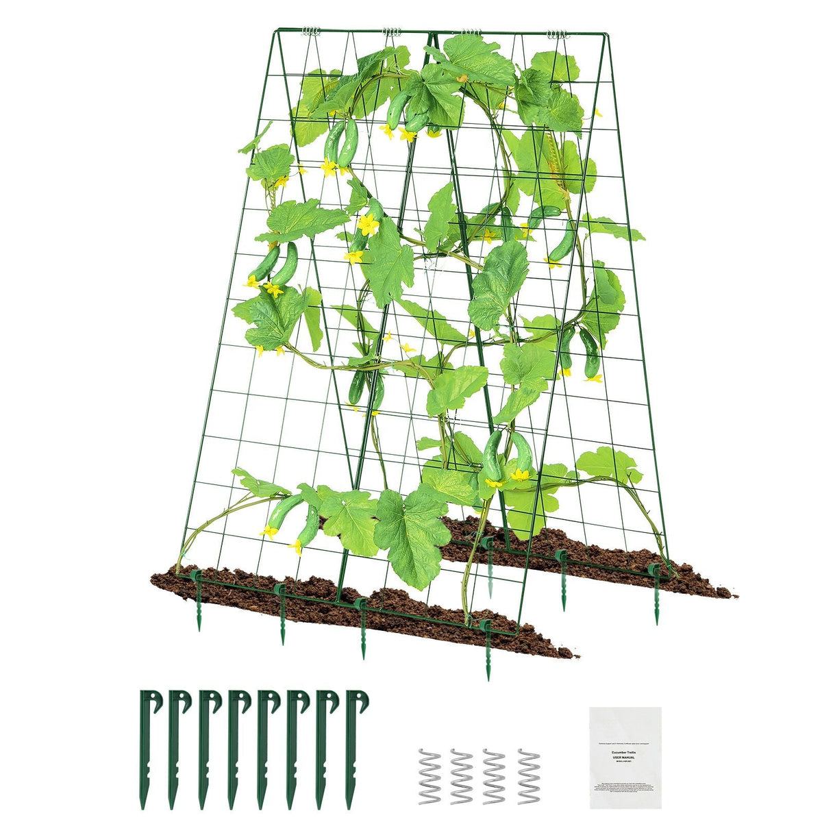 Cucumber Trellis for Climbing Plants, 46" x 32" Foldable Cucumber Trellis Set with Plant Clips, Metal Garden Trellis for Raised Bed, Outdoor Plant Grow Support for Tomato, Squash, Vegetable