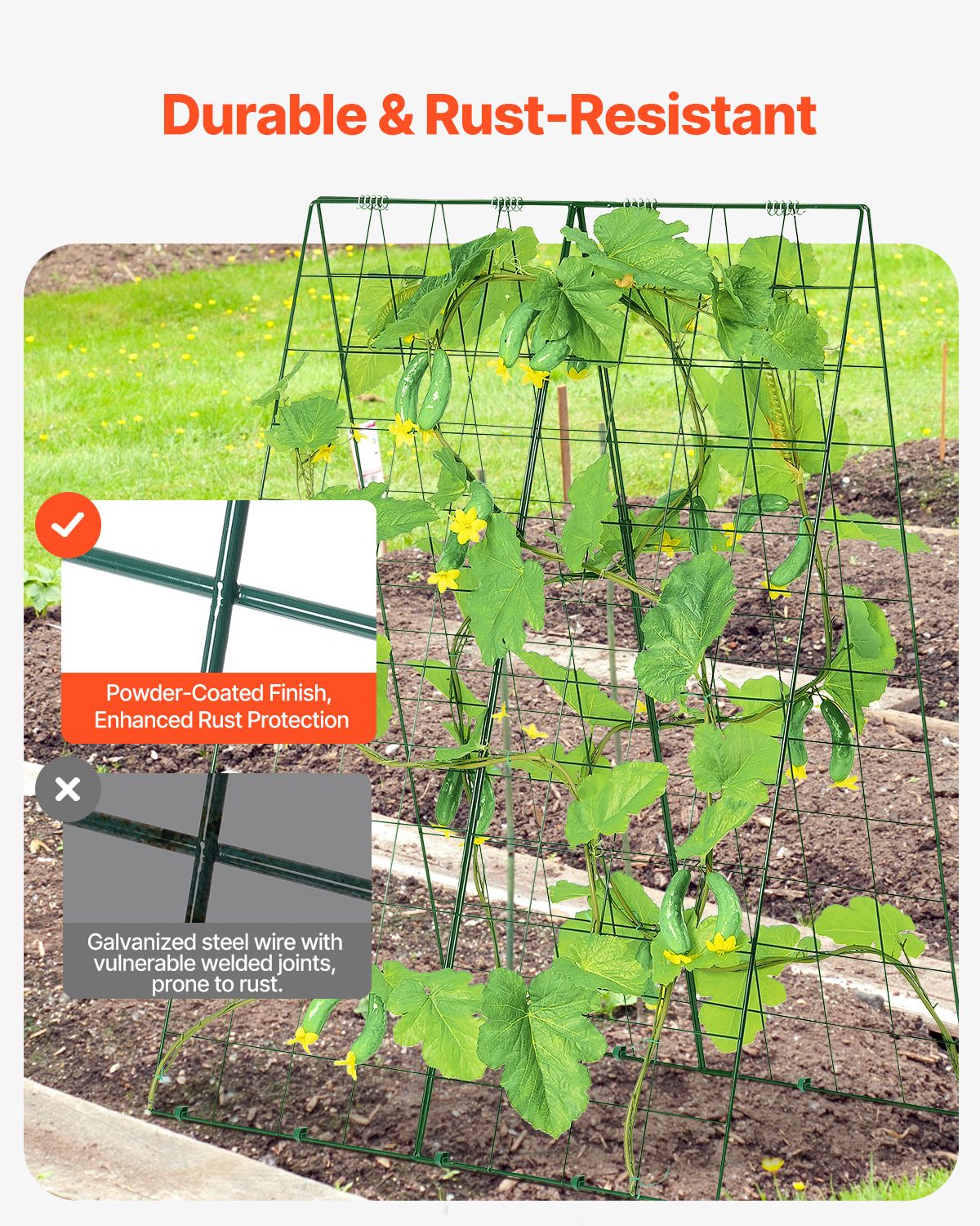 Cucumber Trellis for Climbing Plants, 46" x 32" Foldable Cucumber Trellis Set with Plant Clips, Metal Garden Trellis for Raised Bed, Outdoor Plant Grow Support for Tomato, Squash, Vegetable