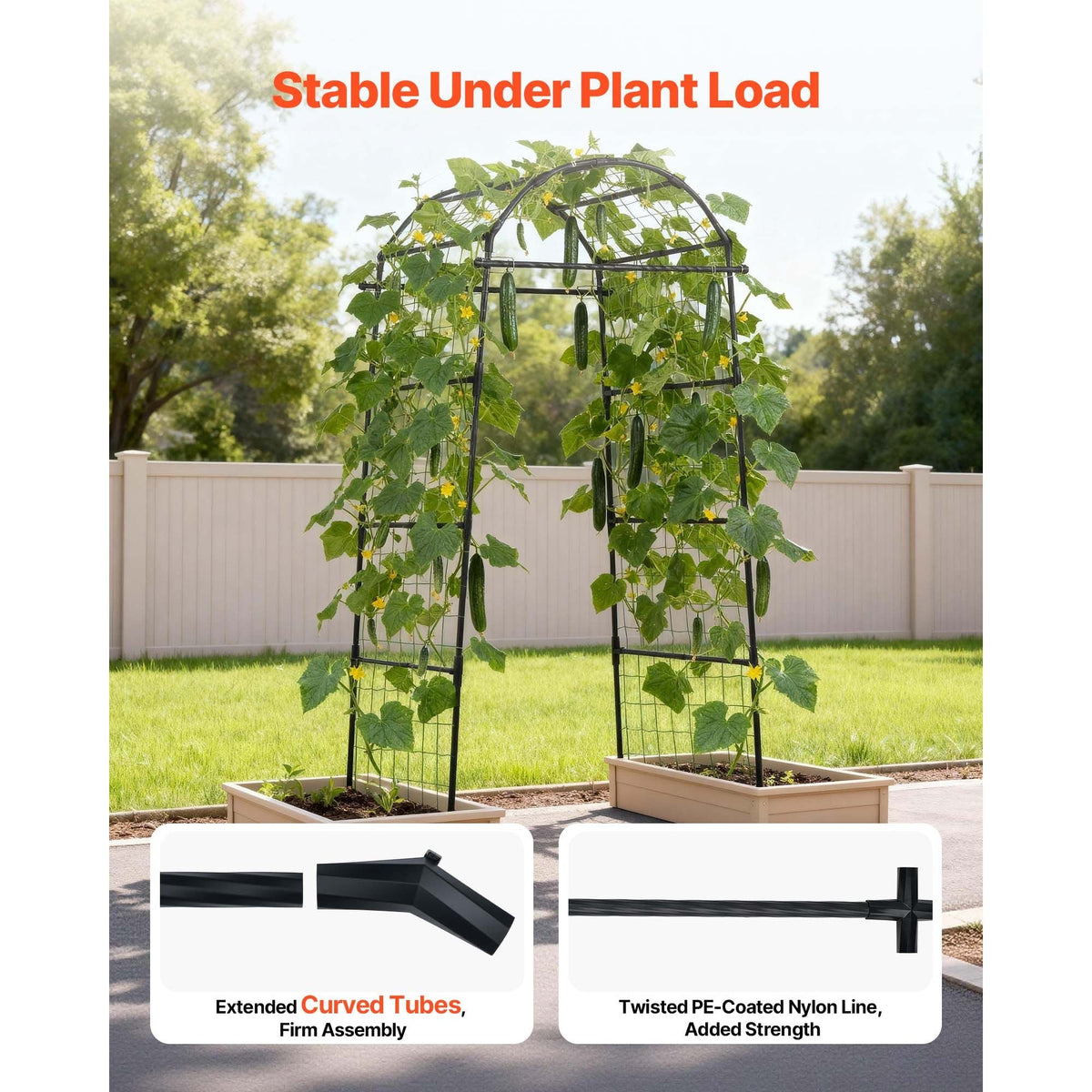 Cucumber Trellis, U-Shape Garden Trellises for Raised Bed, Metal Arch Plant Support for Vine, Climbing Plants Outdoor, Peas, Beans, Zucchini, Tomato, Squash, Flower (32.01 x 31.5 x 80.71 in)