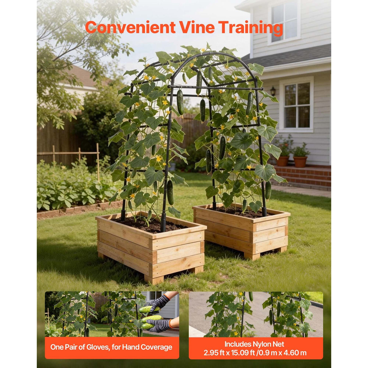 Cucumber Trellis, U-Shape Garden Trellises for Raised Bed, Metal Arch Plant Support for Vine, Climbing Plants Outdoor, Peas, Beans, Zucchini, Tomato, Squash, Flower (32.01 x 31.5 x 80.71 in)
