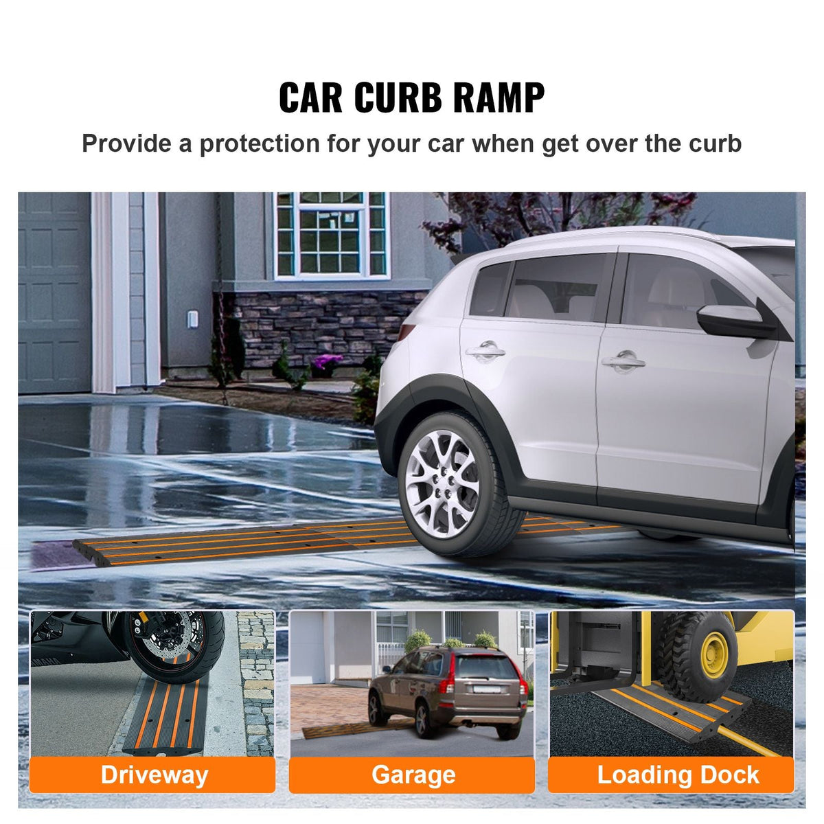 Curb Ramp, 2 Pack, 2.6" Rise, Rubber Driveway Ramps, Heavy Duty 33069 lbs Weight Capacity Threshold Ramp, Curbside Bridge Ramps for Loading Dock Garage Sidewalk, Expandable Full Ramp Set