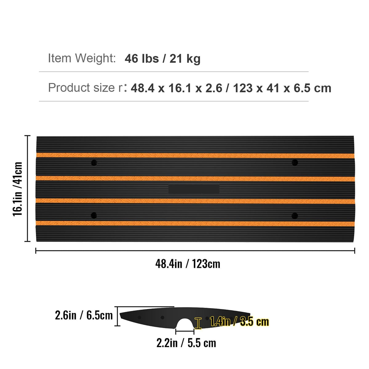 Curb Ramp, 2.6" Rise Rubber Driveway Ramps, Heavy Duty 33069 lbs Weight Capacity Threshold Ramp, Curbside Bridge Ramps for Loading Dock Garage Sidewalk, Expandable Full Ramp Set