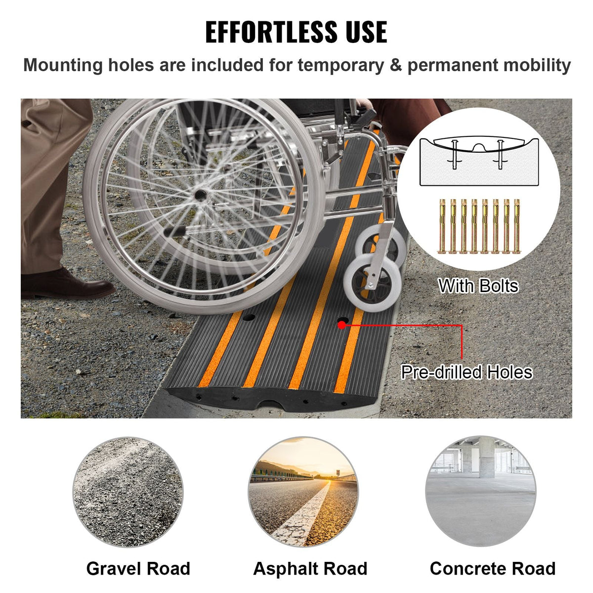 Curb Ramp, 2.6" Rise Rubber Driveway Ramps, Heavy Duty 33069 lbs Weight Capacity Threshold Ramp, Curbside Bridge Ramps for Loading Dock Garage Sidewalk, Expandable Full Ramp Set