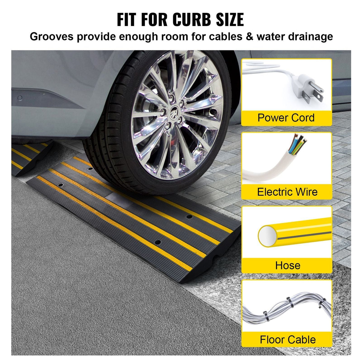 Curb Ramp, 3 Pack Rubber Driveway Ramps, Heavy Duty 33069 lbs Weight Capacity Threshold Ramp, 2.6-inch High Curbside Bridge Ramps for Loading Dock Garage Sidewalk, Expandable Full Ramp Set