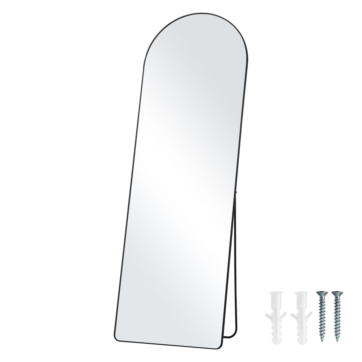 Curved Tall Mirror, 65'' x 22'', Spacious Standalone or Wall Mount Reflective Surface with Aluminum Frame, Comprehensive View Dress Mirror for Bedroom or Living Space, Black