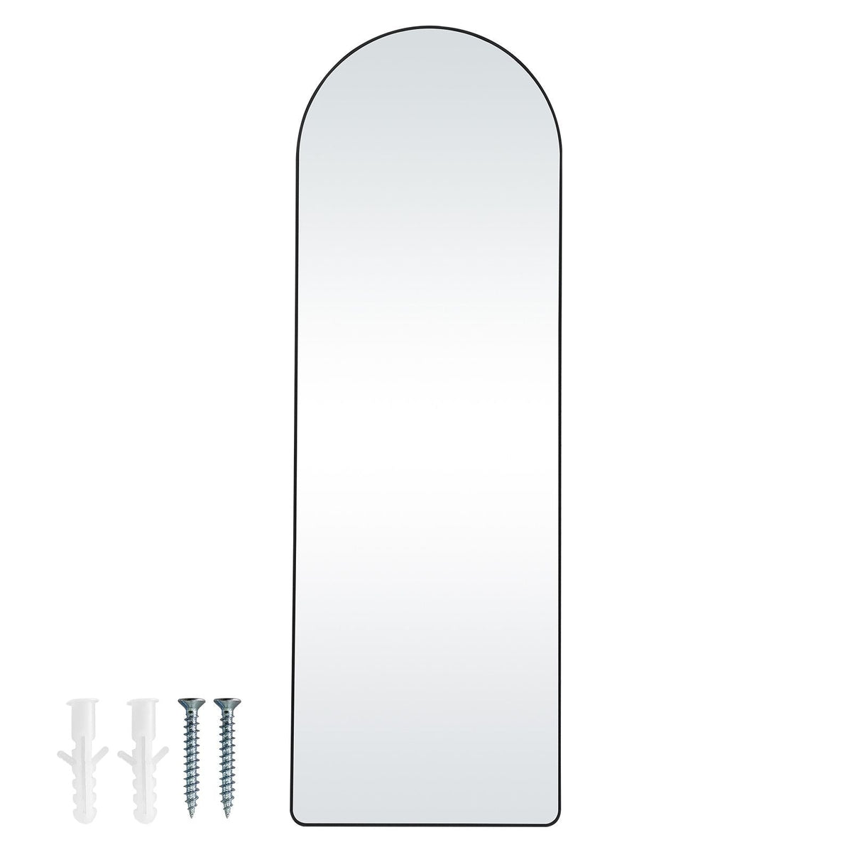 Curved Tall Mirror, 65'' x 22'', Spacious Standalone or Wall Mount Reflective Surface with Aluminum Frame, Comprehensive View Dress Mirror for Bedroom or Living Space, Black